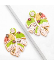 Bohemian Style Handmade Colorful Beads Leaf Design Wholesale Women Earrings