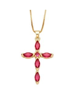 Classic Cross Pendant Wholesale Women 18K Gold Plated Copper Necklace - Red