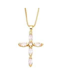 Classic Cross Pendant Wholesale Women 18K Gold Plated Copper Necklace - White