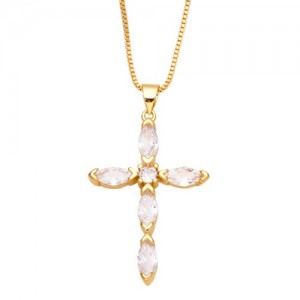 Classic Cross Pendant Wholesale Women 18K Gold Plated Copper Necklace - White