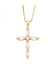 Classic Cross Pendant Wholesale Women 18K Gold Plated Copper Necklace - White