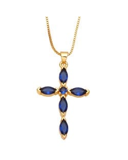 Classic Cross Pendant Wholesale Women 18K Gold Plated Copper Necklace - Blue