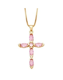 Classic Cross Pendant Wholesale Women 18K Gold Plated Copper Necklace - Pink