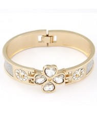 Rhinestone Clover Theme Matting Bangle