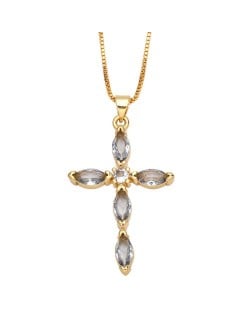 Classic Cross Pendant Wholesale Women 18K Gold Plated Copper Necklace - Gray