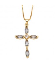 Classic Cross Pendant Wholesale Women 18K Gold Plated Copper Necklace - Gray