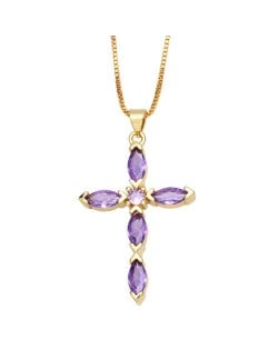 Classic Cross Pendant Wholesale Women 18K Gold Plated Copper Necklace - Violet