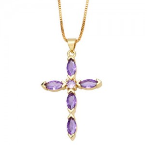 Classic Cross Pendant Wholesale Women 18K Gold Plated Copper Necklace - Violet