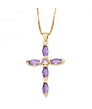 Classic Cross Pendant Wholesale Women 18K Gold Plated Copper Necklace - Violet