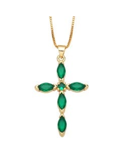 Classic Cross Pendant Wholesale Women 18K Gold Plated Copper Necklace - Green