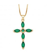 Classic Cross Pendant Wholesale Women 18K Gold Plated Copper Necklace - Green