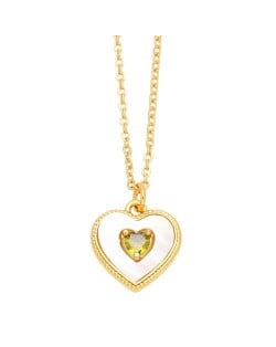 Fashion Design Peach Heart Pendant Wholesale Women Gold Plated Copper Necklace - Green