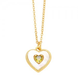 Fashion Design Peach Heart Pendant Wholesale Women Gold Plated Copper Necklace - Green