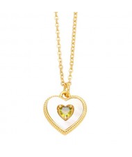 Fashion Design Peach Heart Pendant Wholesale Women Gold Plated Copper Necklace - Green