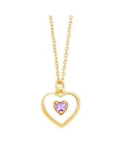 Fashion Design Peach Heart Pendant Wholesale Women Gold Plated Copper Necklace - Violet