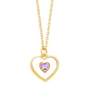Fashion Design Peach Heart Pendant Wholesale Women Gold Plated Copper Necklace - Violet