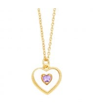 Fashion Design Peach Heart Pendant Wholesale Women Gold Plated Copper Necklace - Violet