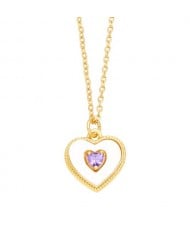 Fashion Design Peach Heart Pendant Wholesale Women Gold Plated Copper Necklace - Violet