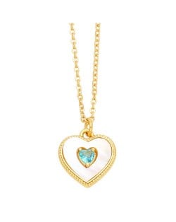 Fashion Design Peach Heart Pendant Wholesale Women Gold Plated Copper Necklace - Blue