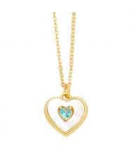 Fashion Design Peach Heart Pendant Wholesale Women Gold Plated Copper Necklace - Blue