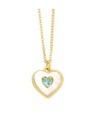 Fashion Design Peach Heart Pendant Wholesale Women Gold Plated Copper Necklace - Blue