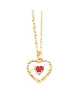 Fashion Design Peach Heart Pendant Wholesale Women Gold Plated Copper Necklace - Red