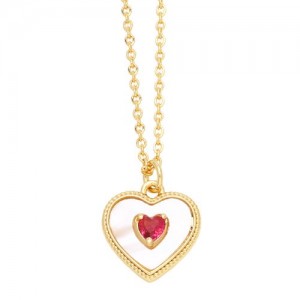 Fashion Design Peach Heart Pendant Wholesale Women Gold Plated Copper Necklace - Red