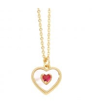Fashion Design Peach Heart Pendant Wholesale Women Gold Plated Copper Necklace - Red