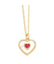 Fashion Design Peach Heart Pendant Wholesale Women Gold Plated Copper Necklace - Red