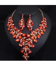 U. S. Fashion Jewelry Exaggerated Dinner Accessories Rhinestone Necklace Earrings Set - Red