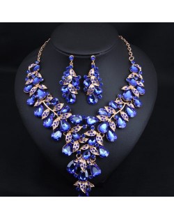 U. S. Fashion Jewelry Exaggerated Dinner Accessories Rhinestone Necklace Earrings Set - Grape