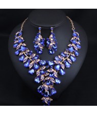 U. S. Fashion Jewelry Exaggerated Dinner Accessories Rhinestone Necklace Earrings Set - Grape