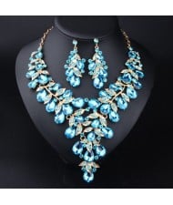 U. S. Fashion Jewelry Exaggerated Dinner Accessories Rhinestone Necklace Earrings Set - Blue