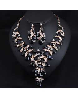 U. S. Fashion Jewelry Exaggerated Dinner Accessories Rhinestone Necklace Earrings Set - Black