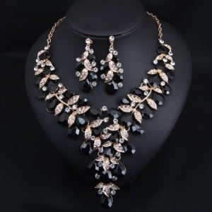 U. S. Fashion Jewelry Exaggerated Dinner Accessories Rhinestone Necklace Earrings Set - Black