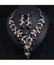 U. S. Fashion Jewelry Exaggerated Dinner Accessories Rhinestone Necklace Earrings Set - Black