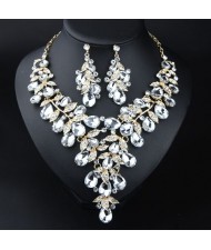 U. S. Fashion Jewelry Exaggerated Dinner Accessories Rhinestone Necklace Earrings Set - White