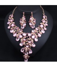 U. S. Fashion Jewelry Exaggerated Dinner Accessories Rhinestone Necklace Earrings Set - Pink