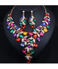 U. S. Fashion Jewelry Exaggerated Dinner Accessories Rhinestone Necklace Earrings Set - Multicolor