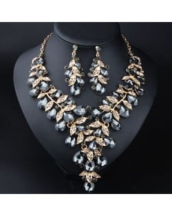 U. S. Fashion Jewelry Exaggerated Dinner Accessories Rhinestone Necklace Earrings Set - Gray