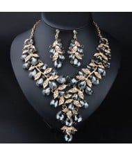 U. S. Fashion Jewelry Exaggerated Dinner Accessories Rhinestone Necklace Earrings Set - Gray