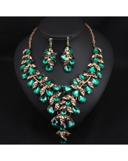 U. S. Fashion Jewelry Exaggerated Dinner Accessories Rhinestone Necklace Earrings Set - Green