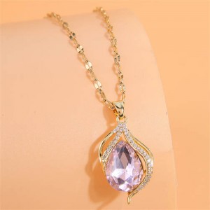 Korean Fashion Cubic Zirconia Inlaid Fair Lady Design Shining Wholesale Necklace - Violet