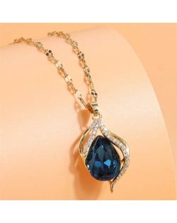 Korean Fashion Cubic Zirconia Inlaid Fair Lady Design Shining Wholesale Necklace - Ink Blue
