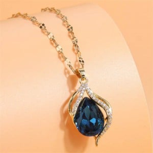 Korean Fashion Cubic Zirconia Inlaid Fair Lady Design Shining Wholesale Necklace - Ink Blue