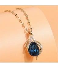 Korean Fashion Cubic Zirconia Inlaid Fair Lady Design Shining Wholesale Necklace - Ink Blue