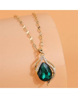 Korean Fashion Cubic Zirconia Inlaid Fair Lady Design Shining Wholesale Necklace - Green