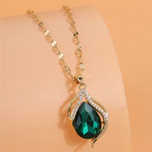 Korean Fashion Cubic Zirconia Inlaid Fair Lady Design Shining Wholesale Necklace - Green