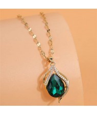 Korean Fashion Cubic Zirconia Inlaid Fair Lady Design Shining Wholesale Necklace - Green