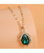 Korean Fashion Cubic Zirconia Inlaid Fair Lady Design Shining Wholesale Necklace - Green